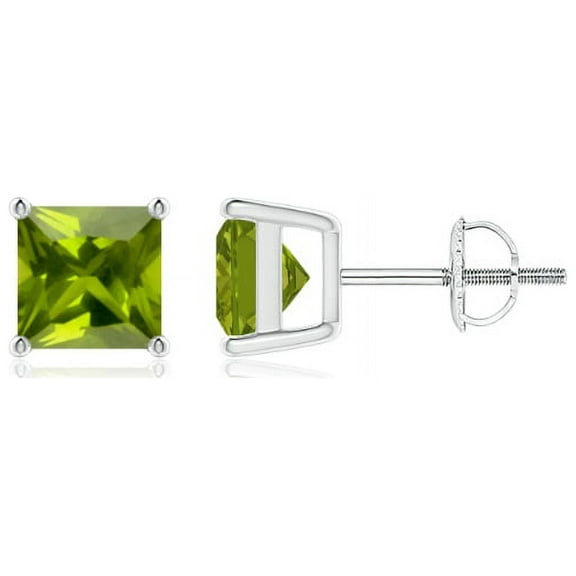 Paris Jewelry 24k White Gold 2 Carat Square Peridot Stud Earrings Plated Jewelry Gift for Her Women