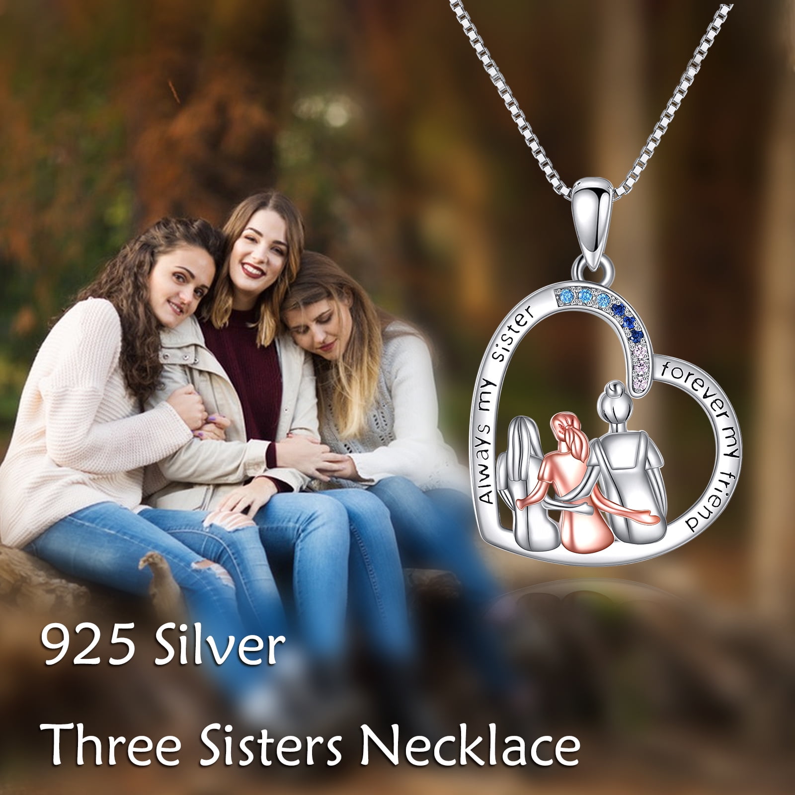 3 Sister Necklaces 925 Sterling Silver 3 Sisters Jewelry for Women Birthday Christmas Gifts from Sister