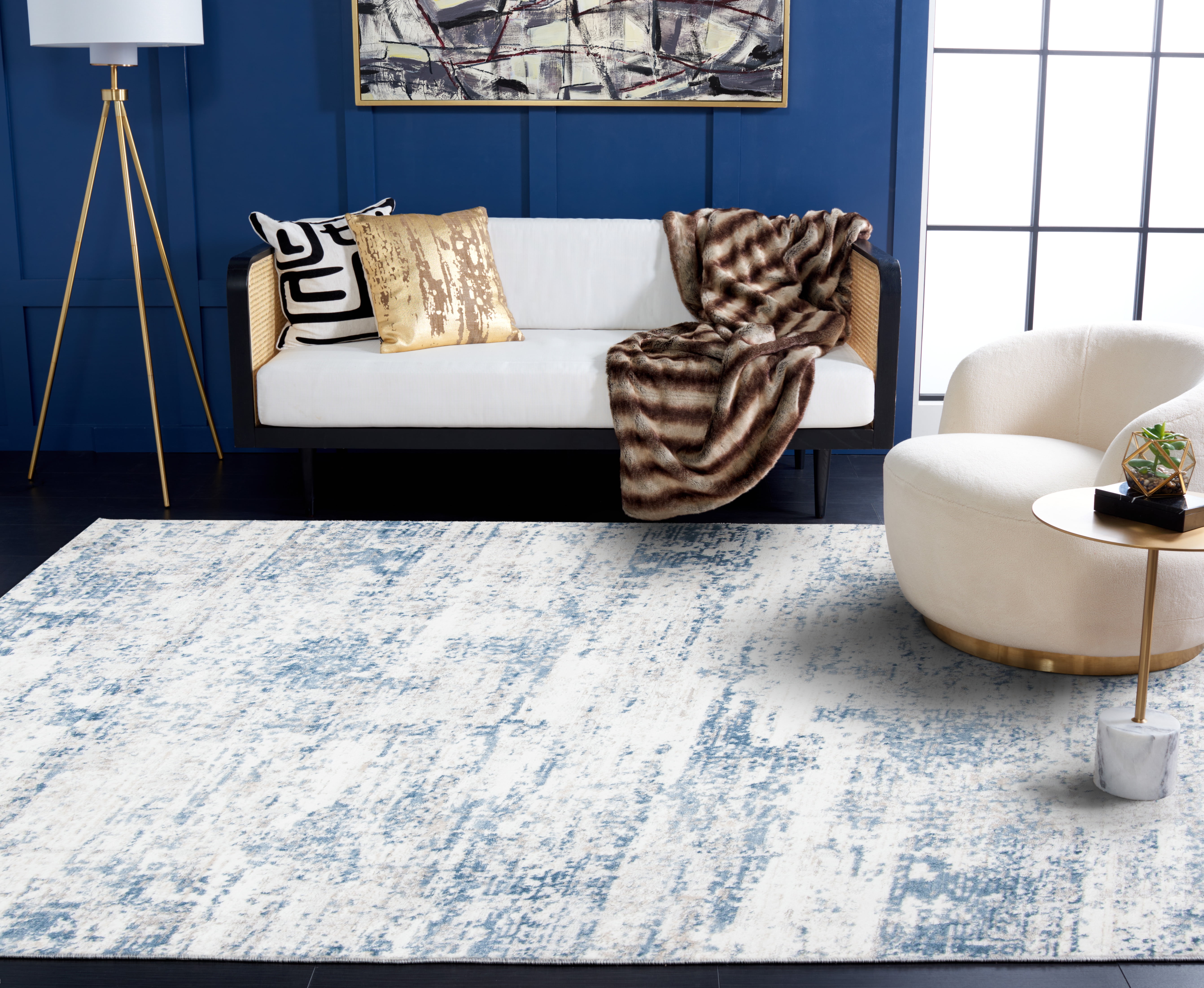 Safavieh Amelia Ian Abstract Area Rug, Ivory/Blue, 10' x 10' Square