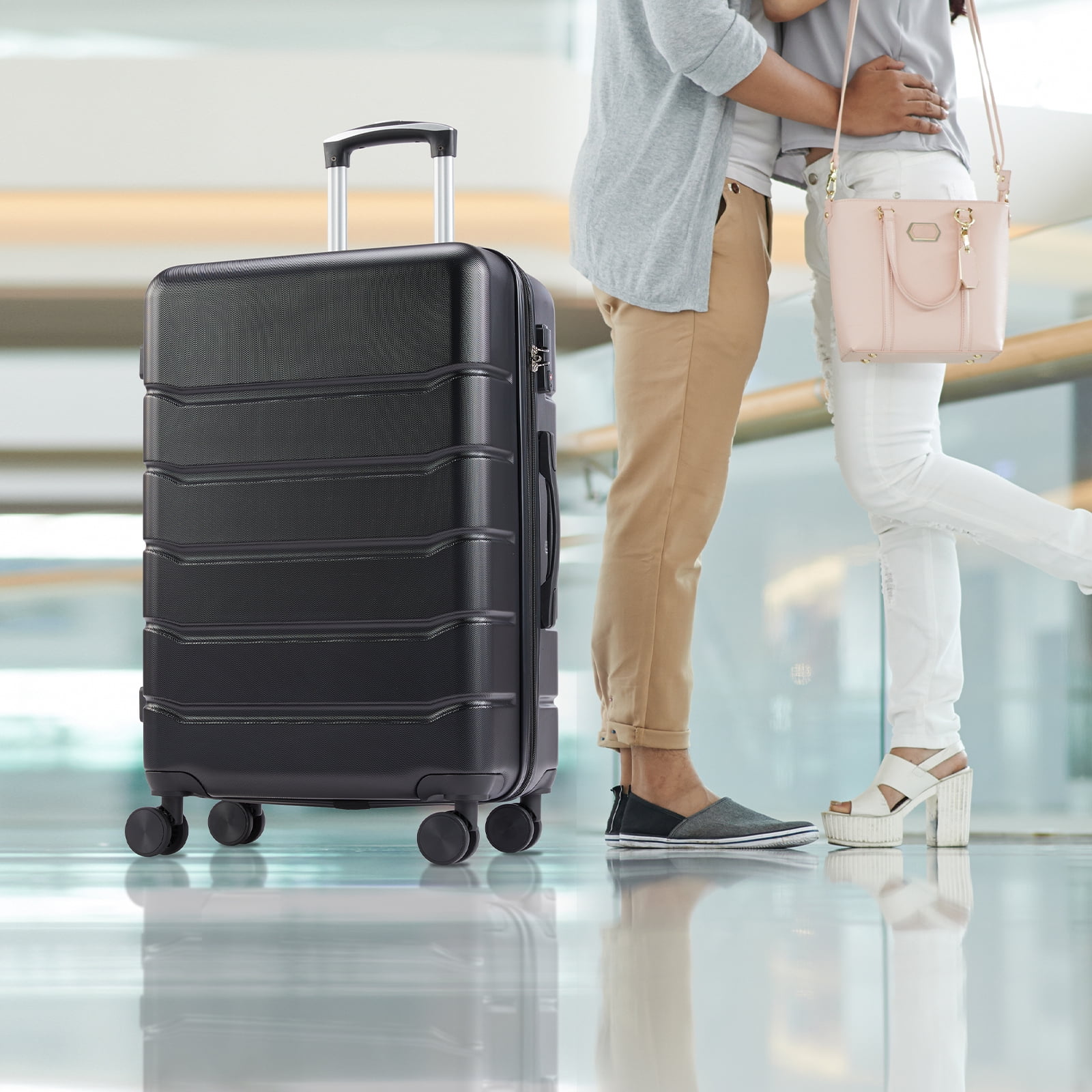 JOINSUN 28 Inch Hardside Expandable Luggage with Spinner Wheels, Checked-Large Lightweight Expandable Rolling Luggage with TSA Lock, Black