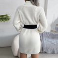 thumbnail image 6 of Ediodpoh Women Fashion Casual Long Sleeve Solid Knit Turtleneck Puff Sleeve Ribbed Short Dress Sweater Dress with Buttons for Fall White L, 6 of 8