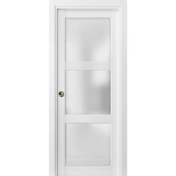 Sliding French Pocket Door 36 x 80 inches with Frosted Glass 3 Lites