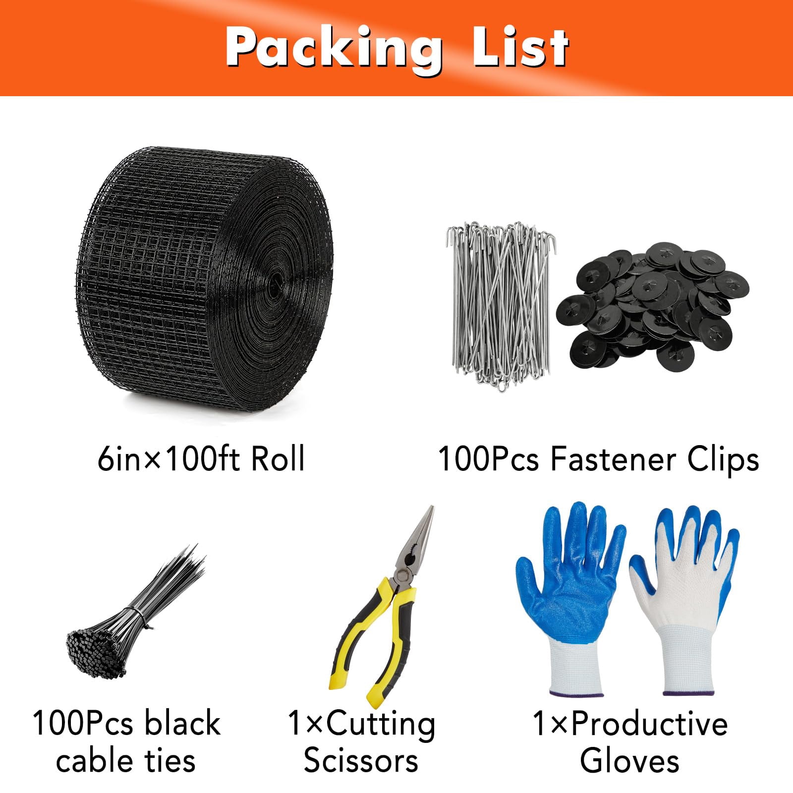 Soonbuy 6in x 100ft Solar Panel Bird Guard, Critter Guard for Solar Panels, 1/2 Inch PVC Coated Galvanized Wire Mesh Roll Kit with 100pcs Fastener Clips, 100pcs Cable Ties, Cutting Scissors and Gloves