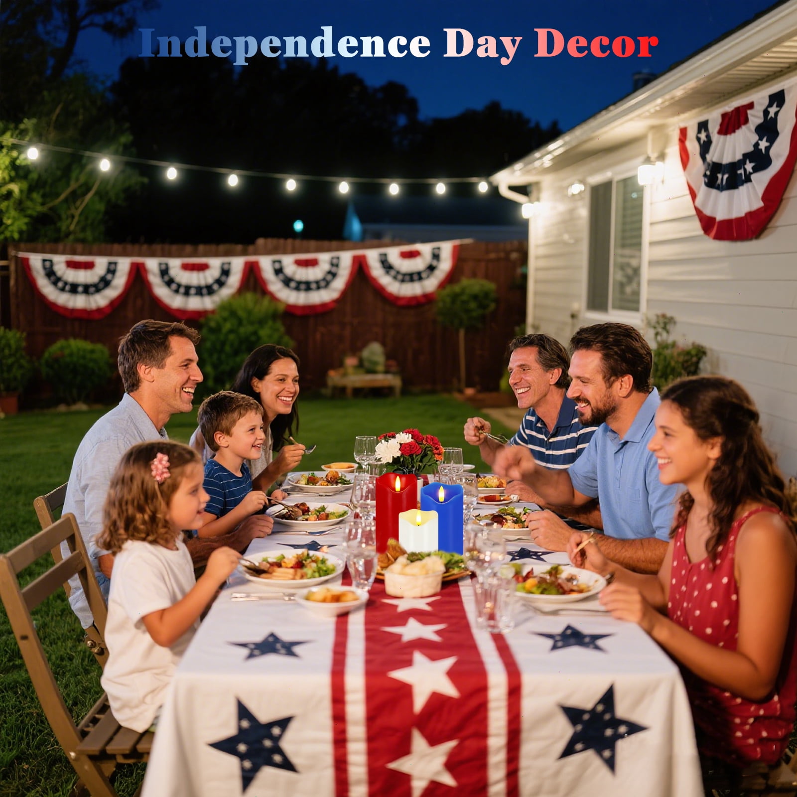 4th of July Flameless Candles, Set of 3 Patriotic LED Candles with Remote & Timer, Flickering Electric Pillar Candles Battery Operated, Red White Blue Candles for Home Independence Day Decor