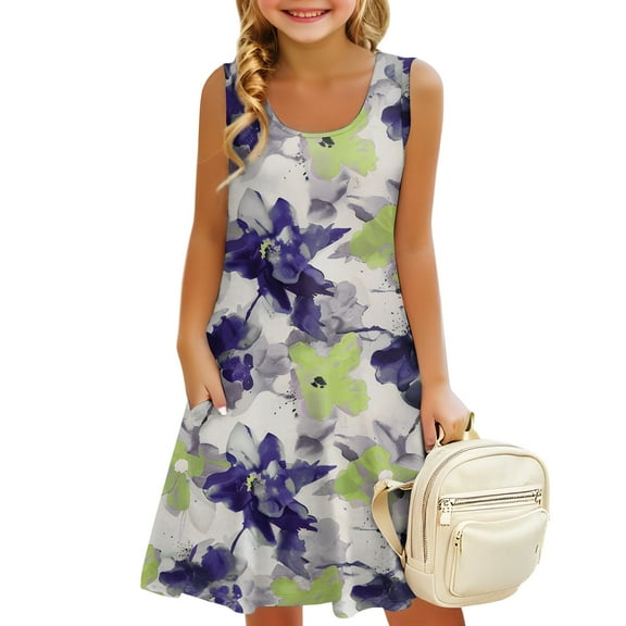 GXIPO Girls Sleeveless A-Line Sunflower Casual Holiday Dress Little Girl Dresses Girls Preppy Clothes for 3-14 Spring Outfits Dark Purple 10-12 Years