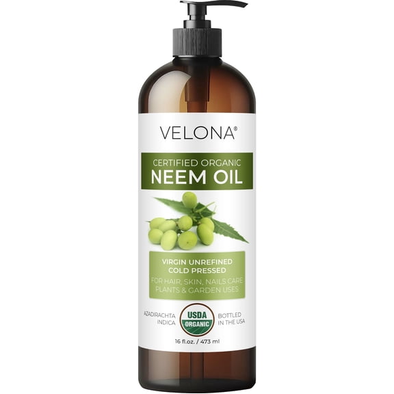 velona Neem Oil USDA Certified Organic - 16 Fl Oz | 100% Pure and Natural Carrier Oil | Virgin, Unrefined, Cold Pressed | Hair, Body and Skin Care | Use Today - Enjoy Results