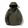thumbnail image 2 of Windbreaker Men Windbreaker Front-Zip Jacket Solid Color Hooded Three-in-one Detachable Multi-pocket Cardigan Relaxation Outdoors Zipper Overcoat Outdoor Jacket Army Green 2XL, 2 of 8