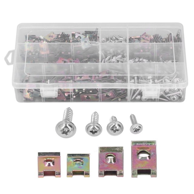 480pcs U Shaped Reed Nut Clip Galvanized Professional Reed Nut with Crossed Pad Screws for Motorcycle Car