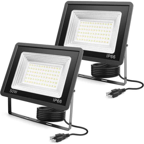 2 Pack LED Flood Lights 50W 5500lm Bright Led Work Light 6500k Daylight White Lights IP66 Waterproof Patio Lighting Outdoor with 5FT Cord