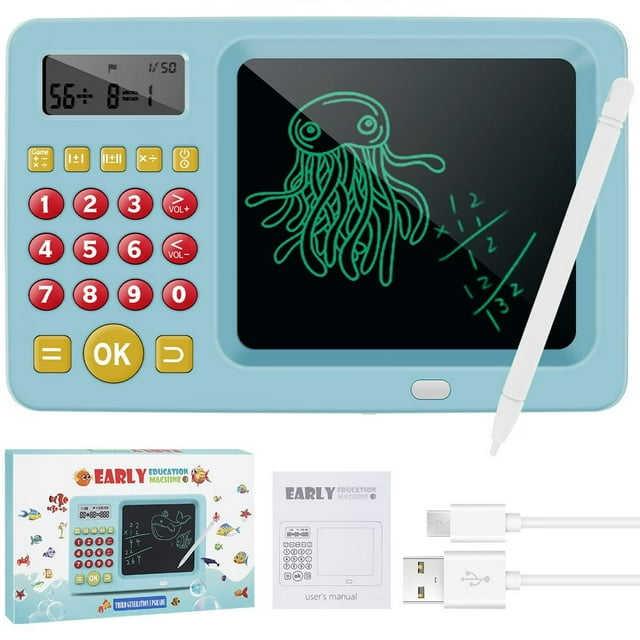 Math Games Toy with LCD Writing Tablet 2 in 1 Early Learning Math Arithmetic Exercise Toy USB Charging Addition Subtraction Multiplication and Division Oral Learning Toy Montessori Toy