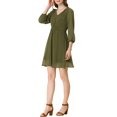 thumbnail image 5 of MODA NOVA Junior's Solid Color V Neck 3/4 Sleeve A-Line Casual Dress, 5 of 7