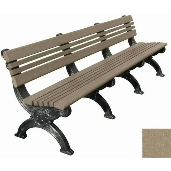 Sturdy Essentials Cambridge 8 Foot Outdoor Park Bench – 100% Recycled Plastic Wood Outdoor Bench with Cast-Iron Frame – Durable, Weather-Resistant, Outdoor Seating for Parks & Gardens - Weathered