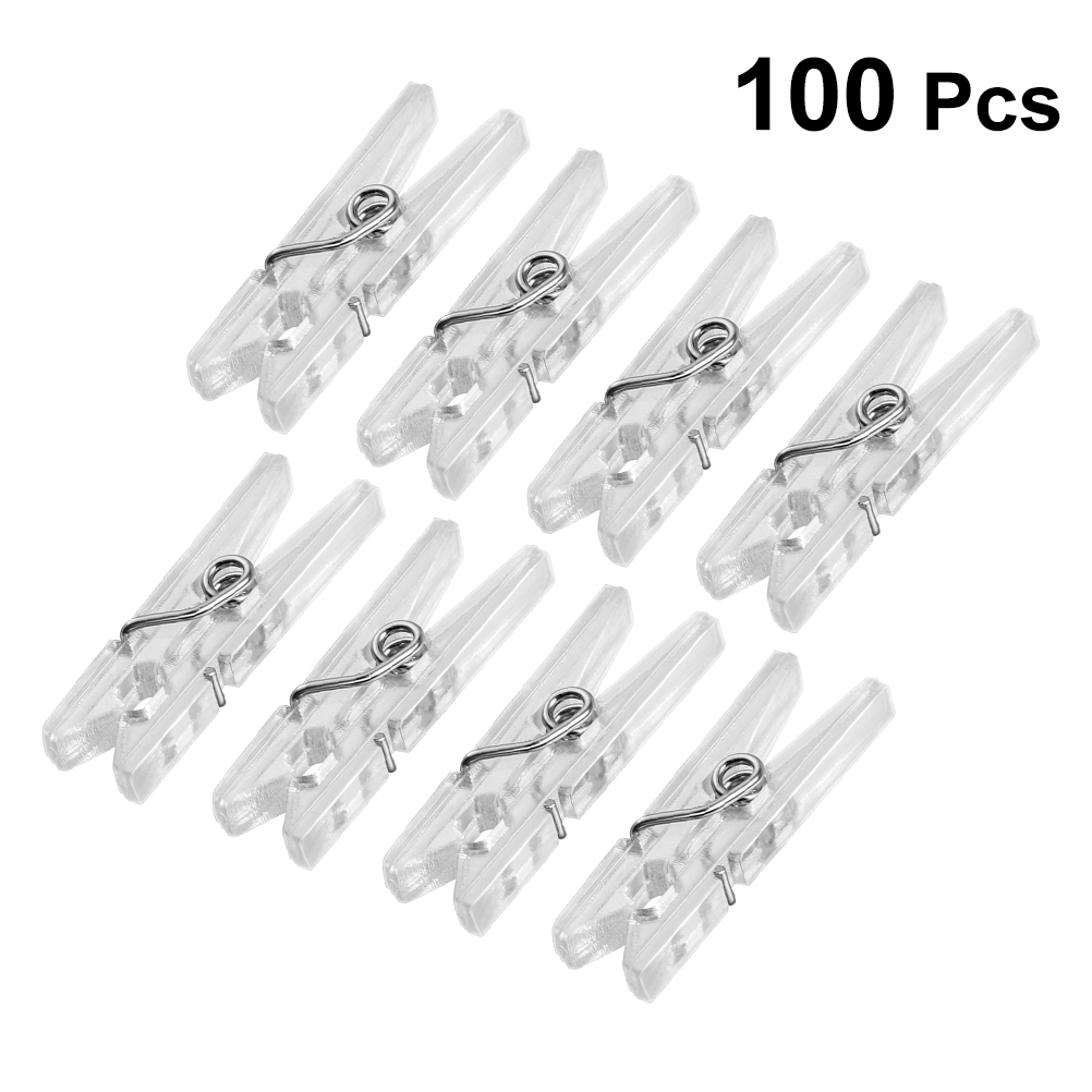 Etereauty 100Pcs Spring Hanging Clips Transparent Clamps Plastic Clip