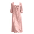 thumbnail image 4 of Odbmxy Cotton Linen Women's Midi Length Dresses Peasant Fall 3/4 Sleeve Tunic Puff Sleeve Square Neckline Womens Dresses, 4 of 9