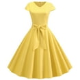 thumbnail image 3 of Bigersell Bridesmaid Dresses Clearance Female V-Neck Short Sleeve Knee Length Cocktail Dress Style D-94 Dresses Ladies 2024 Party Regular Summer Dresses , Yellow L, 3 of 8