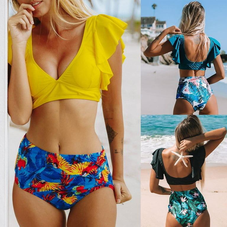 Tropical flounce high waisted bikini swimsuit sales