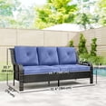 thumbnail image 2 of 3 Seater Wicker Patio Sofa with Deep Blue Cushions, PE Rattan Outdoor Couch with Steel Frame, 72.4" Wide Weather-Resistant Garden Seating for Porch, Backyard and Poolside, 2 of 7