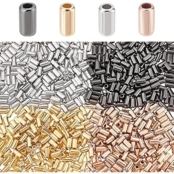 2000Pcs 4 Colors Small Tube Beads 5-6mm CCB Spacer Beads Rose Gold/Platinum/Gunmetal/Golden Bugle Beads Column Beads for DIY Bracelet Necklace Jewellry Making
