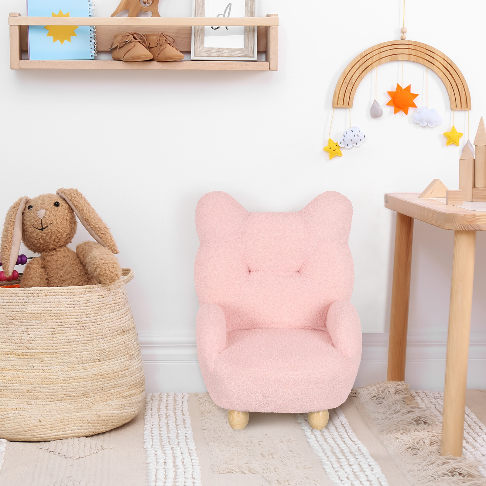 Oumilen Plush Bear Indoor Accent Chair for Kids, Light Pink