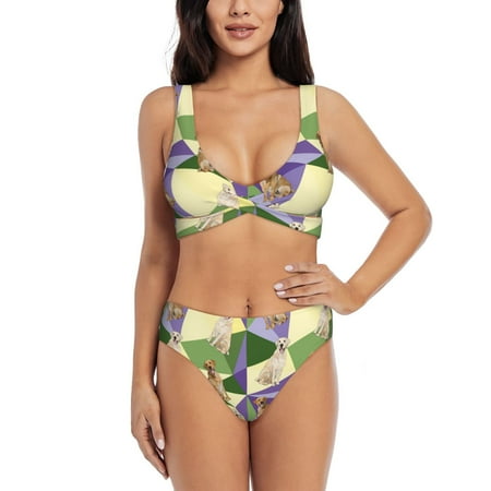 Ocsxa Labrador Retriever Dog Pattern Women s Bikini Swimsuit Front Cross Two Piece Bathing Suit-X-Large