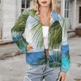 thumbnail image 3 of Jackets for Women Winter Coat Jackets Flannel Stand Collar Jacket(Tropical Palm Ocean View,Size:S-4XL), 3 of 7