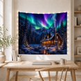 thumbnail image 5 of Aurora Borealis Over a Log Cabin in a Snowy Forest Peaceful Fantasy for Home Decor Enthusiasts Aurora Borealis Art Holiday Gift Tapestry Wall Hanging for Bedroom and Living Room, 5 of 7