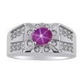 thumbnail image 1 of RYLOS Men's Rings Sterling Silver Designer Starburst 7MM Round Gemstone & Diamond Ring Star Ruby July Birthstone Rings Size 13, 1 of 7