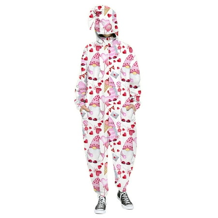 

sebtyili men s and women s valentine s day love print hooded pullover zipper pajamas party couple set