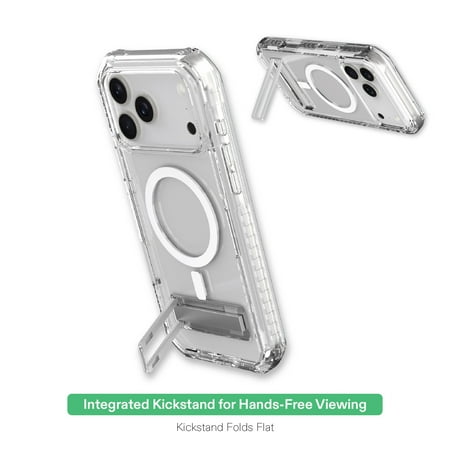 onn MagSafe Compatible Rugged Phone Case with Kickstand for iPhone 17 Pro Max - Clear