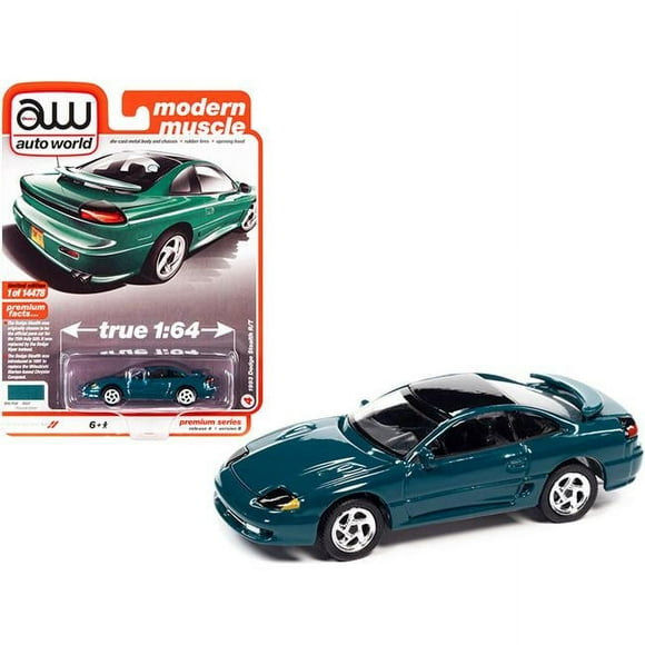 Autoworld 64332-AWSP082B 2.75 x 2 in. 1-64 Scale 1993 Dodge Stealth R-T Peacock Top Modern Muscle Limited Edition Worldwide Diecast Model Car, Green & Black - 14478 Piece