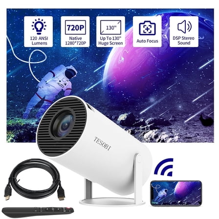Video Projector, Home Projector Support 4K 1080P, Mini Smart Projector for Movie Compatible with Phone, Bluetooth and Wifi, HD Projector