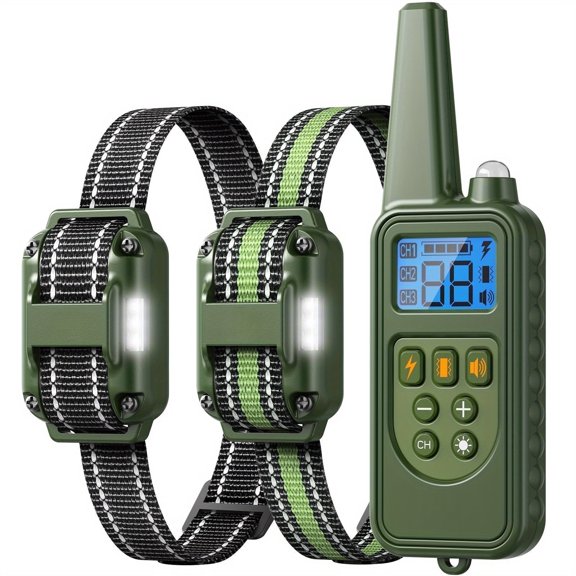 Dog Training Collar with Static Stimulation (E-shock), Vibration & Tone - Rechargeable, LCD Display, Durable Nylon