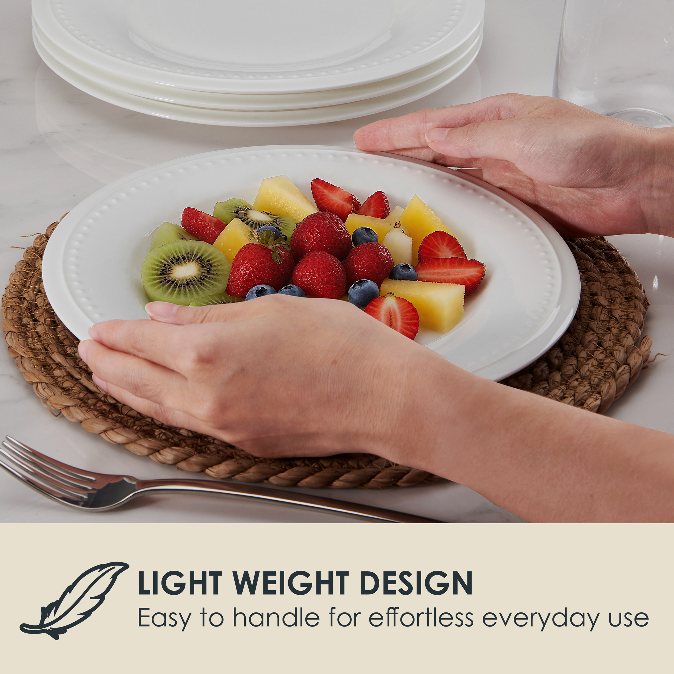 Fitz and Floyd Nevaeh White Classic Bead 9" Round Bone China Salad Plates (4 Count)