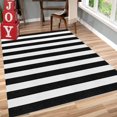 thumbnail image 3 of Seavish Black and White Striped Rug, 4‘x6‘ Indoor Outdoor Patio Rugs, Handmade Woven Farmhouse Front Porch Rugs, Machine Washable Modern Cotton Area Rugs for Living Room Entryway Dorm Apartment, 3 of 8
