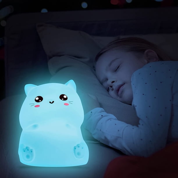 Luz nocturna para gatos, luz nocturna de silicona para niños, luz nocturna regulable para niños con control remoto y función de sincronización, adecuada para habitación de bebé, sala de estar, garaje,