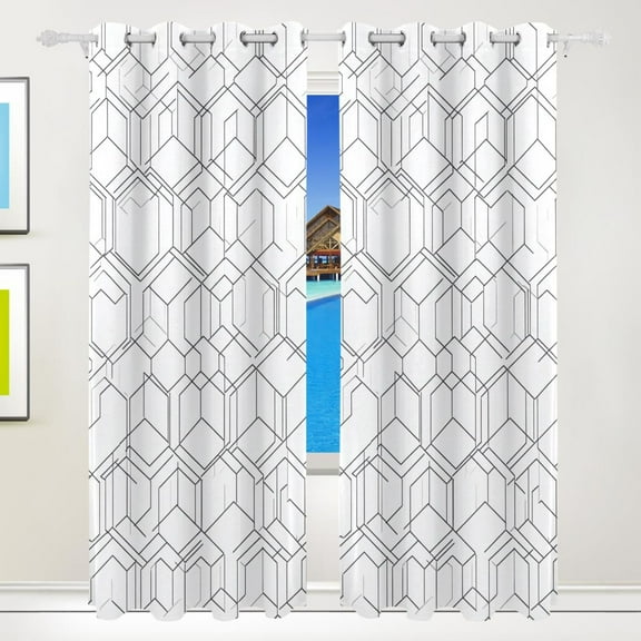 Line Hexagonal Texture Blackout Curtains 84 inch Length 2 Panels Grommet Drapes for Bedroom Living Room 84x55