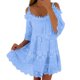 thumbnail image 3 of Vestido largo de encaje con hombros descubiertos para mujer: falda escalonada, mangas con volantes, elegante para bodas y fiestas, 3 of 8