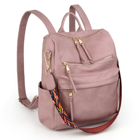 UTO Backpack Purse for Women Vegan Leather Fashion Convertible Design Shoulder Bag Travel Backpack(Pink)