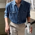 thumbnail image 5 of Men Long Sleeve Button Pockets Loose Jeans Shirts Fashion Retro Korean Style Top, 5 of 11