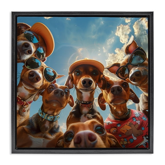 Stupell Industries Funny Wiener Dog Selfie Novelty & Humor Painting Black Floater Framed Canvas Art Print Wall Art, 18 x 18