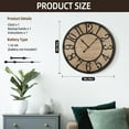 thumbnail image 2 of Large Wall Clock Silent Bronze Rustic Farmhouse Metal & Wood with Arabic Numeral, Battery Operated Wall Clocks Decorative for Living Room Bedroom Office Home Decor 20inch, 2 of 12