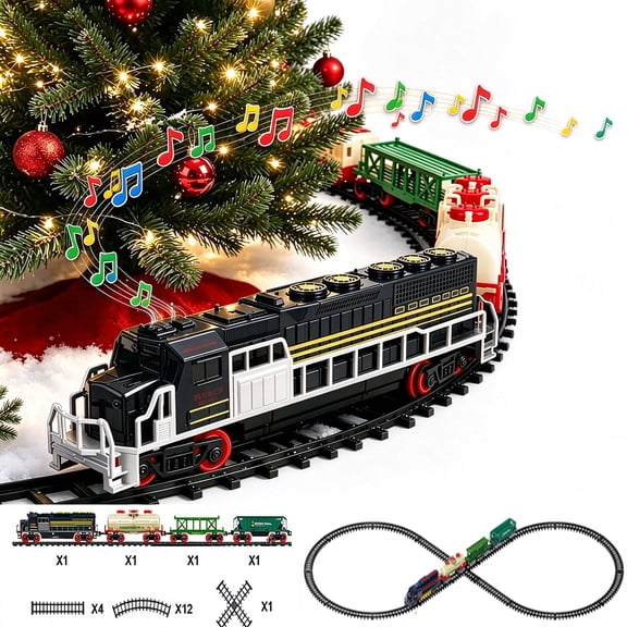 Electric Train Sets Under Christmas Tree with Lights & Sound, Locomotive Train & Track Model Kit for Kids 3 4 5 6 7 8   Years Birthday Gifts
