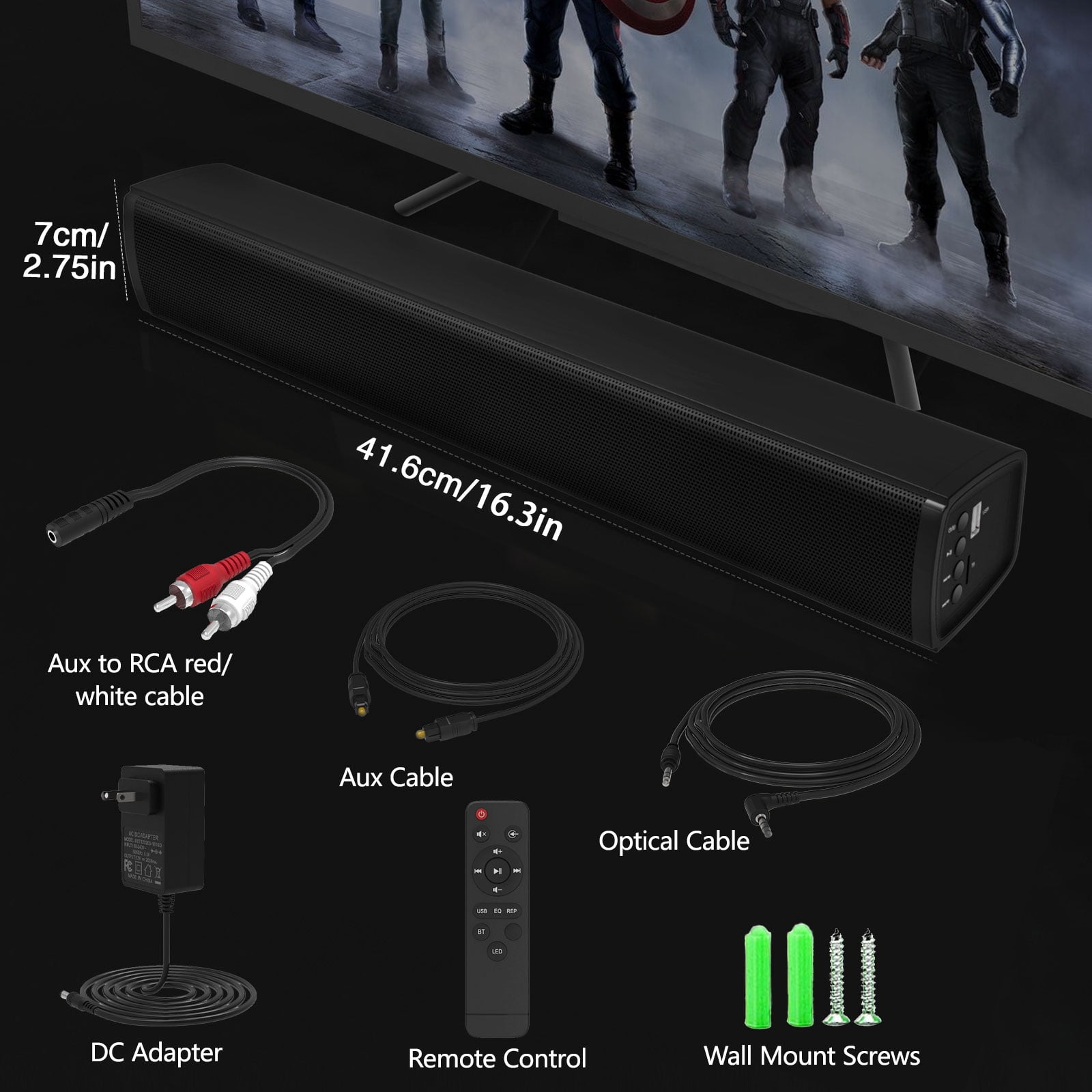 GCZ 50W Bluetooth Sound Bar with Subwoofer, Optical Input, RCA, 3D Surround Home Audio TV Speakers