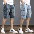 thumbnail image 2 of Pantalones cortos bermudas para hombre con bolsillos, pantalones cortos de mezclilla para hombre, pantalones cargo holgados, tendencia de corte 2024, botones, retro, de lujo, finos, en oferta, 2 of 4