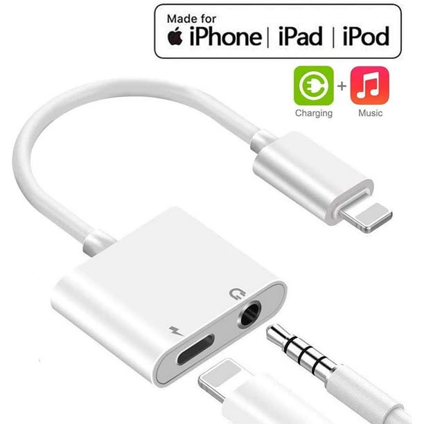 Lightning to 3.5 mm Headphone Adapter Dual Ports Dongle Charger Jack&AUX Audio 3.5 mm Earphone