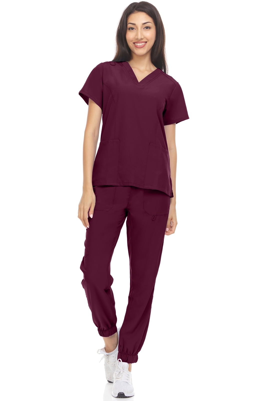 Hey Collection Womens Stretch Colorful VNeck Jogger Scrubs Set