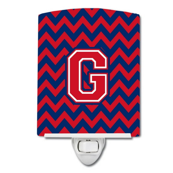 Letter G Chevron Yale Blue and Crimson Ceramic Night Light