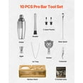 thumbnail image 2 of VEVOR Cocktail Shaker Set,10-Piece Stainless Steel Bar Tools with Bamboo Stand, Martini Bartender Kit Accessories | Mixer Spoon, Muddler, Jigger, Strainer, Liquor Pourers, Ice Tong, Corkscrew, Silver, 2 of 9