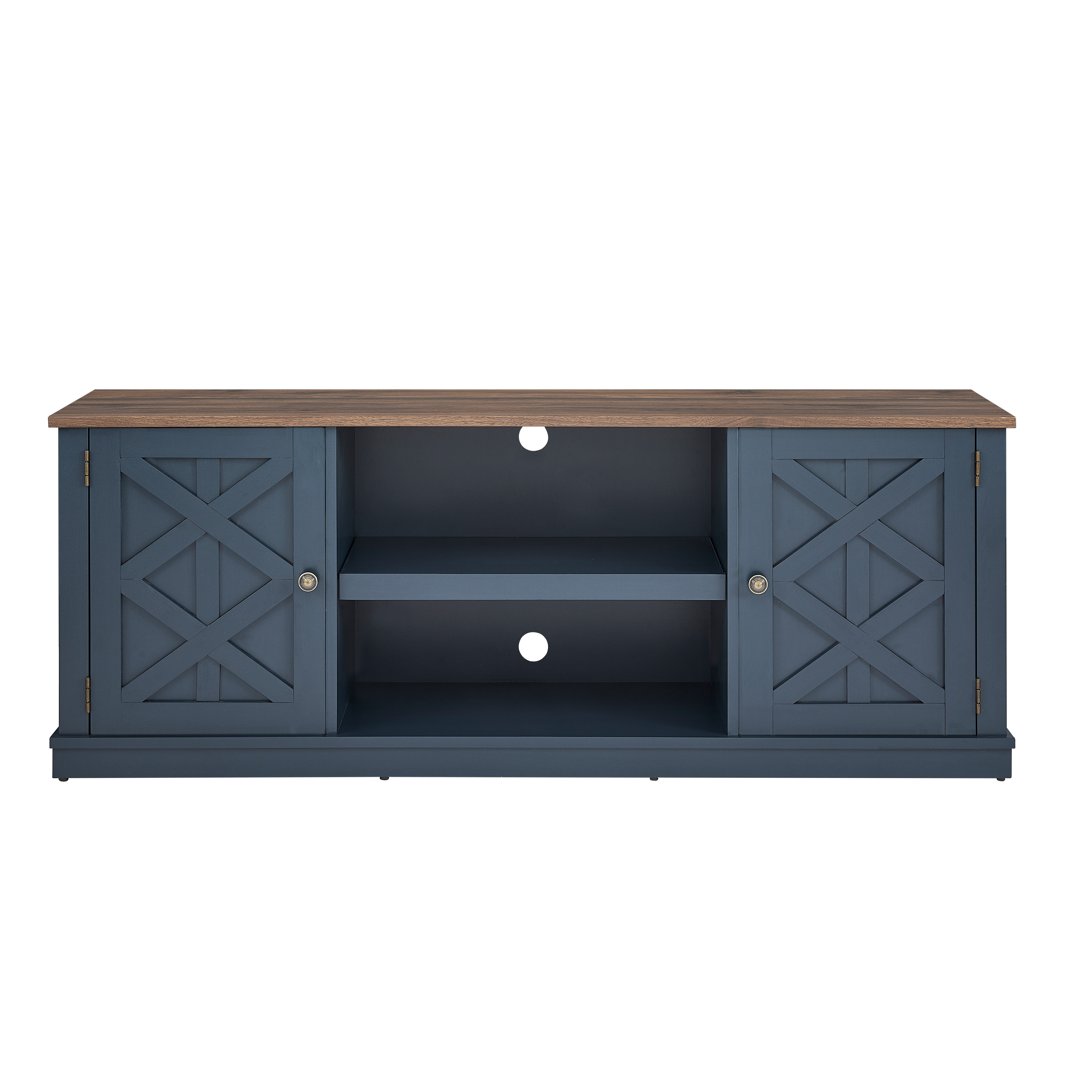 JoyRiver 64" Farmhouse TV Stand with Swing Doors & Adjustable Shelves, Fits 75 inch TV, Navy