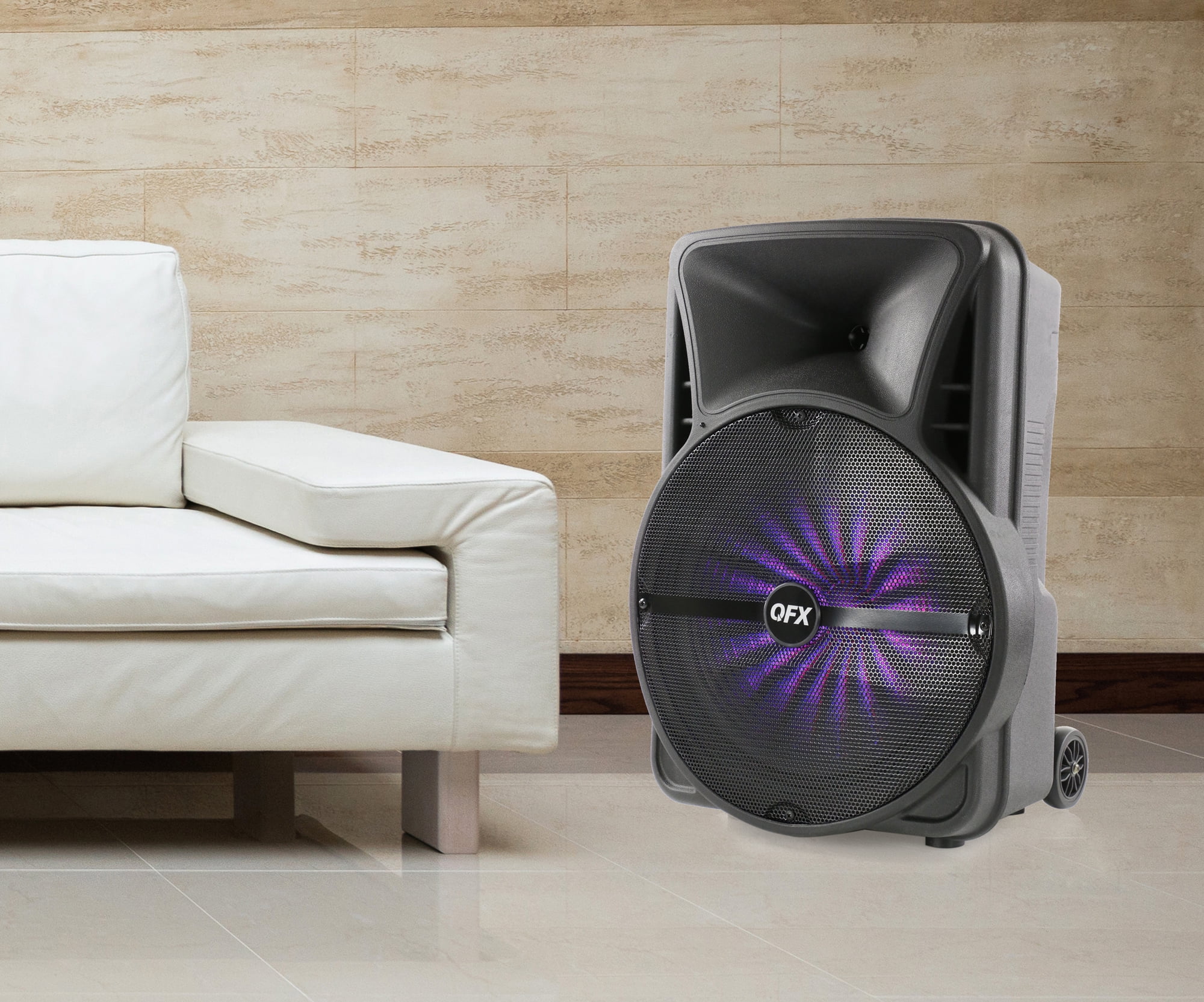 QFX 15 inch Portable Bluetooth Party LED Lights Loudspeaker with Microphone BF2015
